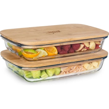 Image 1 of Klarstein Кутия за закуска с капак 1, 6 литра комплект от 2 части Стъкло Бамбук топлоустойчиви (BW-10287-002) (BW-10287-002)