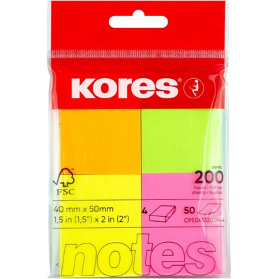 Bločky samolepicí Kores 40 x 50 mm, neonové, 4 barvy – Zboží Dáma