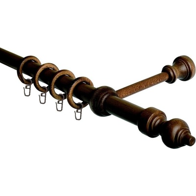OK-GarnýžeCZ - Garnýž jednořadá 28mm odstín ořech 140 cm do stěny / kroužky s háčkem