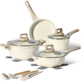 Just Perfecto Комплект тенджери и тигани Just Perfecto JL-31, 12 ч, Отливка, Мраморно покритие, Индукция, Аксесоари, Бежов (JL-31 beige)