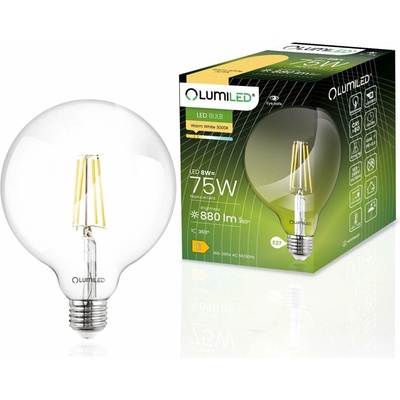 Lumiled Dekoratívna LED žiarovka E27 G95 8W = 75W 880lm 3000K teplá 360° žiarovka globe