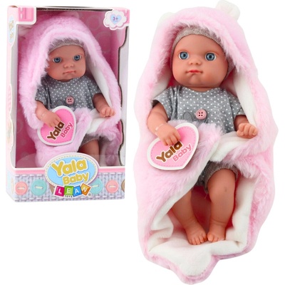 LeanToys Panenka miminko v šedém pyžamu s růžovou dekou s králíčkem 23 cm