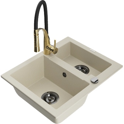 Mexen Carlos гранитна мивка 1, 5-корпус с кухненски смесител Aster, бежов - 6518-69-73450-57-B (6518-69-73450-57-B)