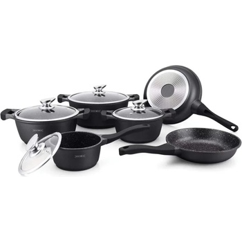 Royalty Line Комплект тенджери и тигани Royalty Line RL-BS1010M, Отливка, 10 части, Индукция, Мраморно покритие, Черен