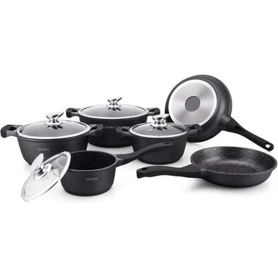Royalty Line Комплект тенджери и тигани Royalty Line RL-BS1010M, Отливка, 10 части, Индукция, Мраморно покритие, Черен