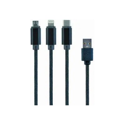 Комбиниран кабел Gembird, 3 в 1, USB-A (м) към microUSB/USB-C/Lightning, 1 метър, Черен, CC-USB2-AM31-1M