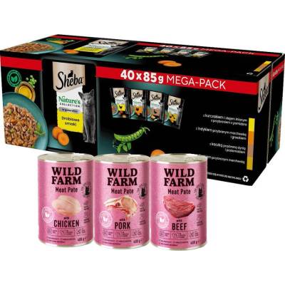 Sheba Nature's Collection Poultry Jelly Flavours vlhké krmivo pro kočky 40 x 85 g + WILD FARM Pate 3 x 400 g