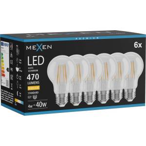 Mexen Vintis 6x LED крушка филтър E27, A60, 4W, Топла - 2700K, 470 lm, прозрачна - L150-E27-0427-00x06 (L150-E27-0427-00x06)