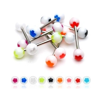 Šperky eshop piercing do jazyka bílá kulička barevný kvítek W37.15 Neonová zelená