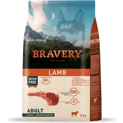 Bravery Lamb Medium & Large Breeds Adult Dog - Пълноценна храна за израснали кучета от средни и едри породи с агнешко 4 кг