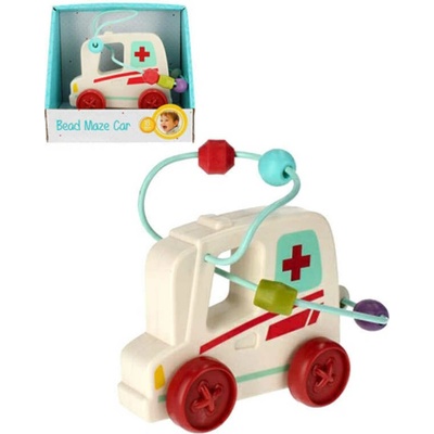 BAM BAM Baby auto sanitka na zotrvačník labyrint motorický s korálkami plast