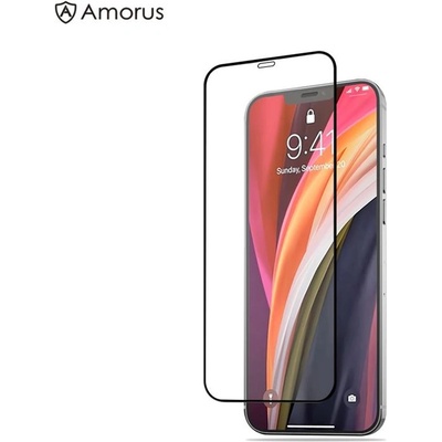 Извит 3D удароустойчив стъклен протектор за екран марка AMORUS за iPhone 12 mini - с черна рамка