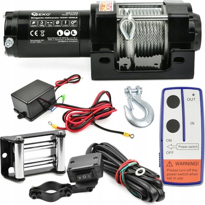 Elektrický navijak GEKO 12V 3500LB 1588kg ATV Štvorkolka Diaľkové ovládanie Oceľové lano