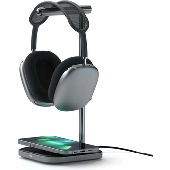 Satechi 2-in-1 Magnetic Wireless Headphone Stand - двойна поставка за слушалки и пад за безжично зареждане (сребрист-черен)