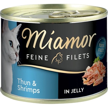 Miamor 6х185г Miamor Fine Fillets, консервирана храна за котки - риба тон и скариди в желе