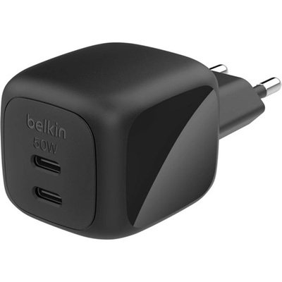 Belkin BOOSTCHARGE PRO мрежово зарядно устройство с 2 Type-C порта, 50 W, PD бързо зареждане, ЧЕРНО WCH019KQBK (WCH019KQBK)
