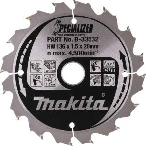 Makita - Нож за трион за дърво 136x20 мм, 16 зъба B-33532 (B-33532)