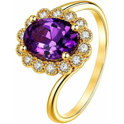 Zlaton Prsten žluté zlato s fialovým kamenem a zirkony 000512504249