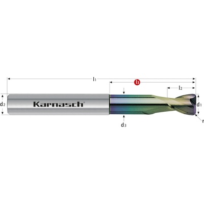 Karnasch 306215080003 | Tvrdokovová stopková fréza, zaoblené ostrie 8/0,3°x30-70x8 mm, Z=2