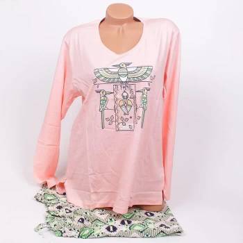 Image 1 of Макси памучна пижама в прасковено и зелено