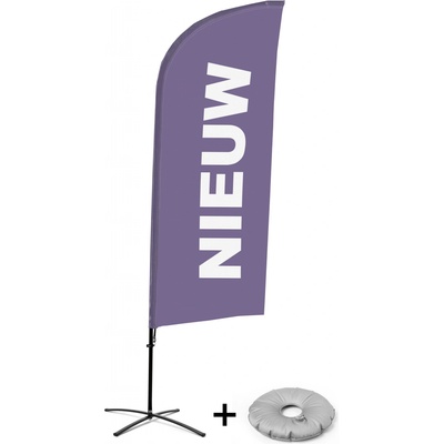 Jansen Display Kompletní sada reklamní vlajky ve tvaru křídla, Novinka, fialová, holandsky Křížová Základna, 1273 x 3030 mm