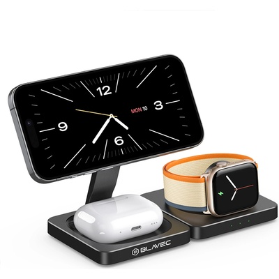 3 в 1 Безжично Сгъваемо Зарядно - За iPhone, Apple Watch и AirPods BLAVEC (5900217465607)