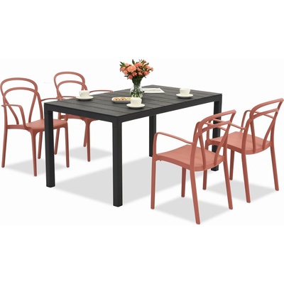 BICA Комплект градински мебели King/Vague в антрацитно червено за 4 души Bica (BC440ANT-4xBC312RE)