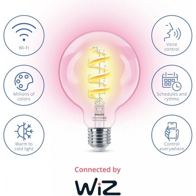 Philips WiZ Wi-Fi BLE G95 E27 6,3 W barevná žárovka, nastavitelná teplota, stmívatelná