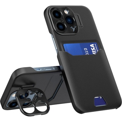 HQWear Кейс с отделение за карти HQWear Leather Stand Case за iPhone 14 Pro Max, със стойка, черен (9145576269756)