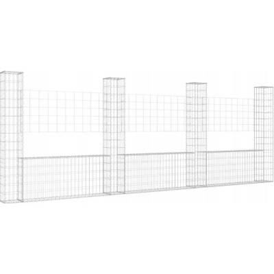 Nabytek XL Gabionový koš ve tvaru U se 4 sloupky železo 380 x 20 x 150 cm