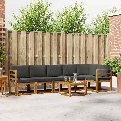 vidaXL Комплект дивани за открито 7 pcs Натурален и Антрацит (3366485)
