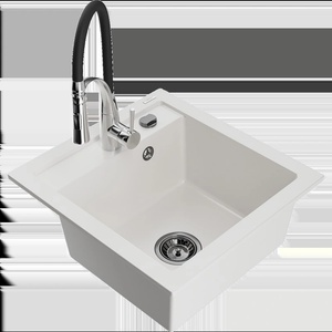 Mexen Vito 1-камерна гранитна мивка с кухненски смесител Aster, бял (6503-20-73450-07-B)