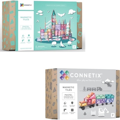 Connetix Tiles Magnetická stavebnica PASTEL (120 ks) + Transport PASTEL (50 ks)