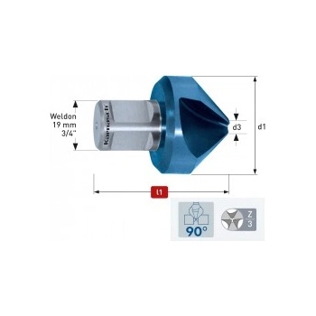Karnasch Зенкер Ø 40 mm, 90°, HSS-XE, с покритие BLUE-TEC, Weldon 19 (201195040)