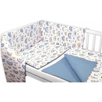 Baby Nellys 3dílná sada mantinel s povlečením Duha s potiskem modrá 120 x 90 cm – Zbozi.Blesk.cz
