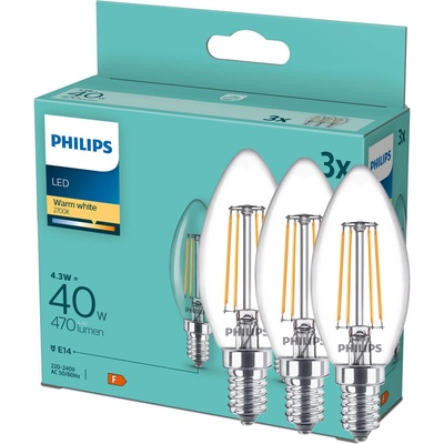 Philips svíčka, 4,3W, E14, teplá bílá, 3ks