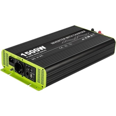 Kosun Měnič napětí výkon 1500W čistý sinus UPS DC12V/AC230V USB černo-zelený KOS1500-12