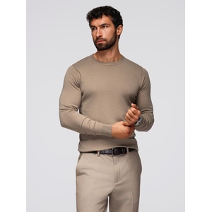 Ombre Clothing BASIC мъжки класически вискозен пуловер с кръгло деколте - тъмно бежов V15 OM-SWBS-0106 Ombre Clothing Ombre Clothing | Cheren Bezhov | МЪЖЕ | XXL