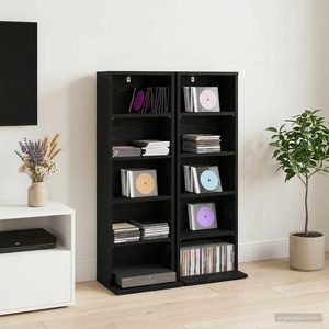 vidaXL Кабинет за CD 2 бр. Черен дъб 33 x 23, 5 x 97, 5 см (8012693)