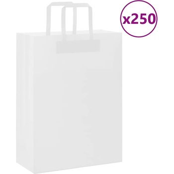 vidaXL Хартиени торбички 250 бр с дръжки бели 26x12x35 см (4101842)