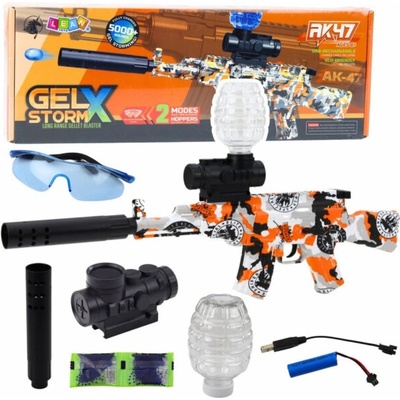 LeanToys Puška AK47 s vodními kuličkami, hydrogelové graffiti oranžové