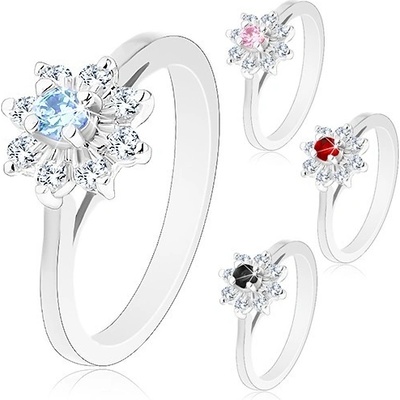 Šperky eshop Třpytivý prsten se stříbrným odstínem zúžená ramena zirkonový kvítek H2.07 Světlemodrá