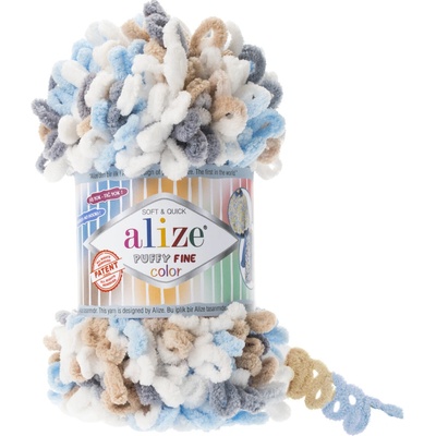 Alize Puffy fine color 5946 bílá, modrá, šedá, hnědá