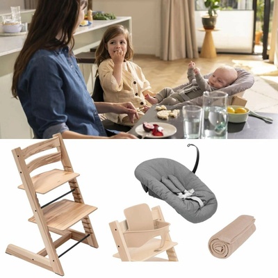 Stokke Set Tripp Trapp + Baby set + Newborn set Natural/Anthracite + deka Golden Sand – Zboží Mobilmania