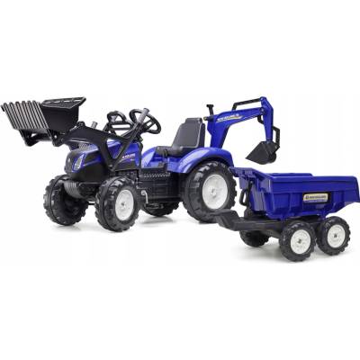 Falk FALK Šlapací traktor New Holland T8 s nakladačem rypadlem a maxi vlečkou FA 3090W