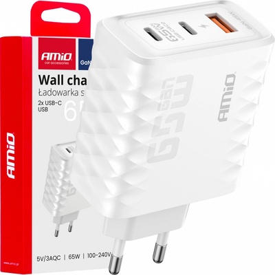 Síťová nabíječka Quick Charge 65W USB-A + 2xUSB-C AMiO-04289, , , – Zboží Živě