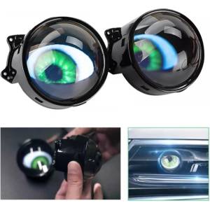  3D LED фарове халогени дяволски очи Devil Eyes с лупи 3 инча 8см 12V с мобилно приложение