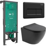 Rune Комплект казанче за WC с вграждаща рамка Hansgrohe iFrame 112 см и бутон iFrame Original Q, матово черно, плюс тоалетна чиния Rune Ivaldi с капак softclose (01022180+66001670+5940541330424)