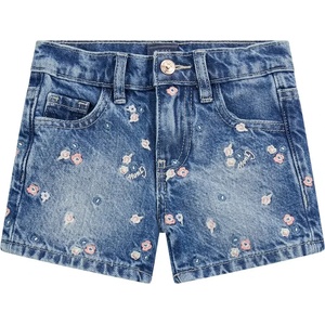 Guess Къси деним панталони за мини момиче с бродирани цветчета и надписи Guess