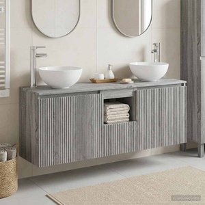 vidaXL Комплект шкафове за баня 3 бр. Сив Сонома 129 x 41 x 80 см (3405633)